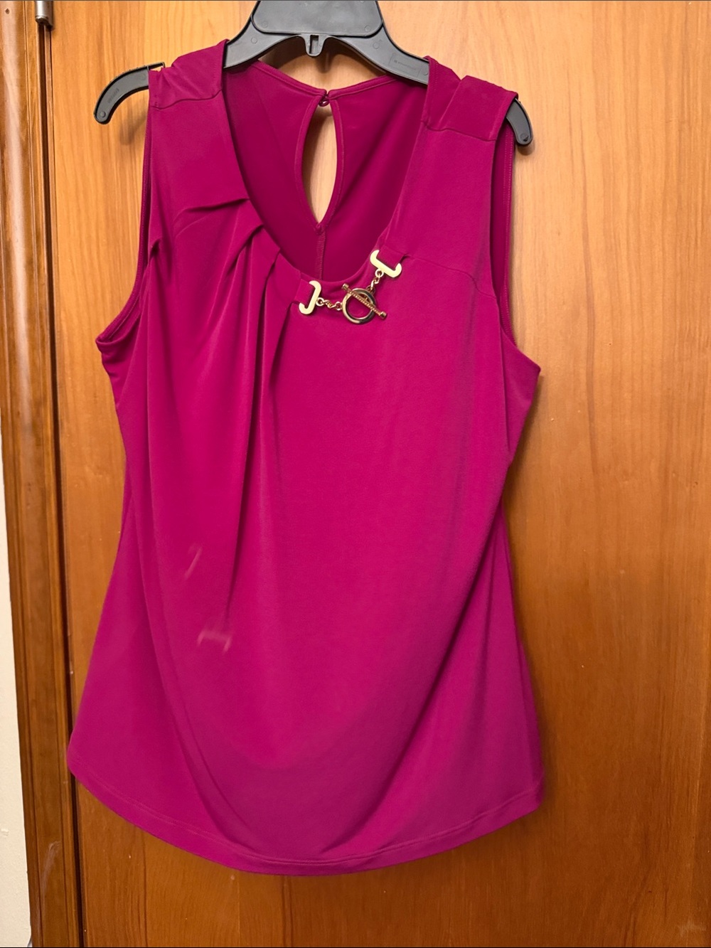 Sleeveless Fuchsia Keyhole Top with Gold Accent